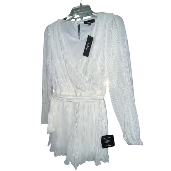 Lulus Plissed to Be Here White Plisse Balloon Sleeve Romper Sz Small White Long - Picture 3 of 16